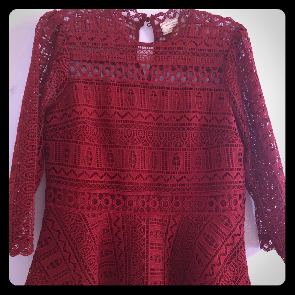 Anthropologie brilliant red lace top
